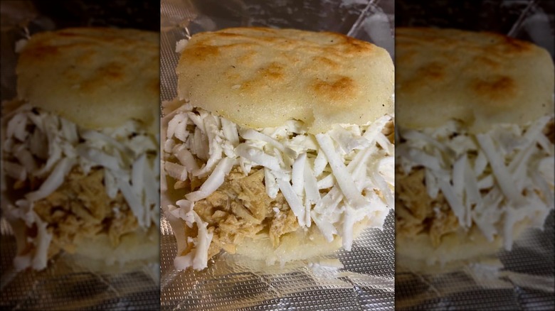 meat and cheese arepa