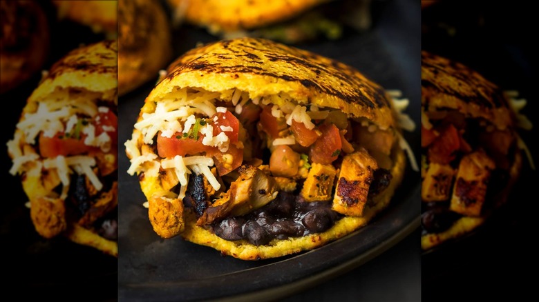 chicken and bean arepa