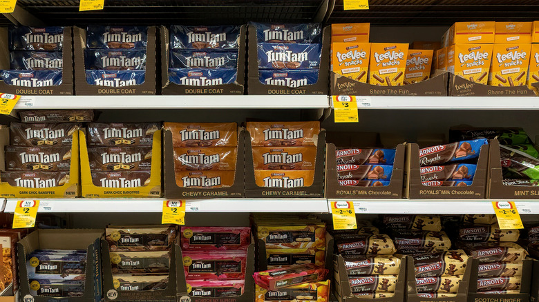 Tim Tams on shelf in grocery store