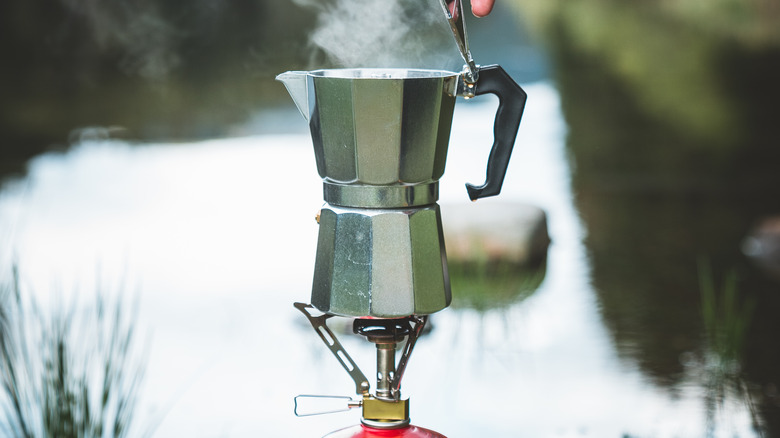 coffee pot heating outside