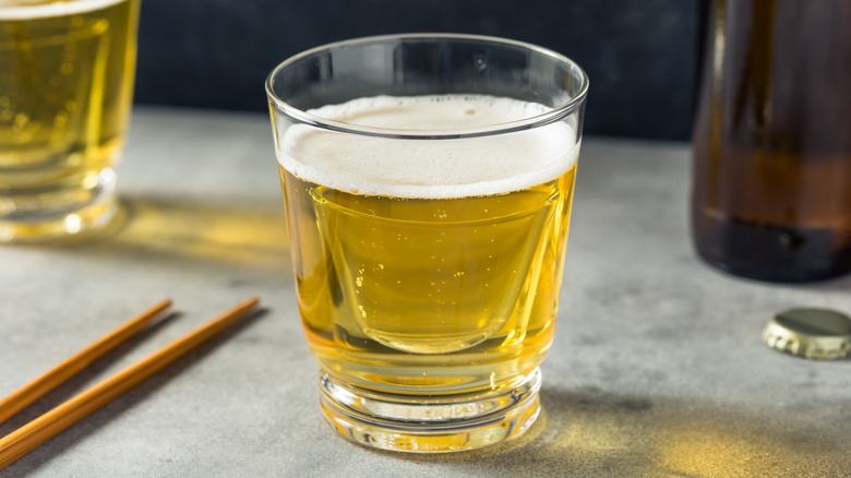 glass of beer with sake