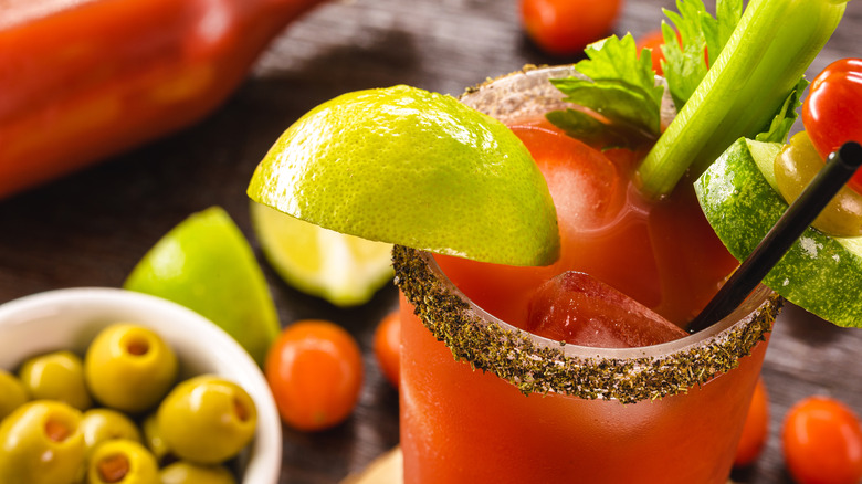 Bloody mary with garnishes