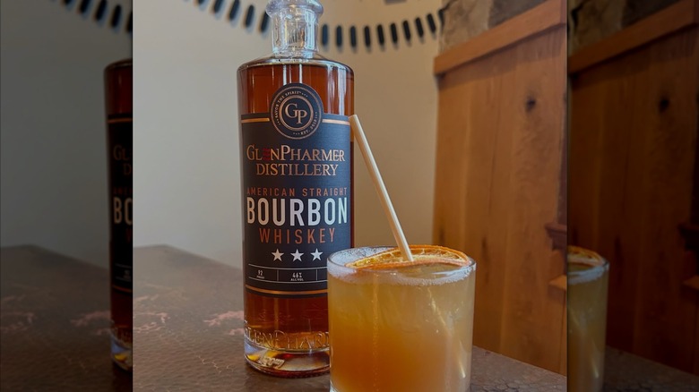 GlenPharmer bourbon bottle with cocktail