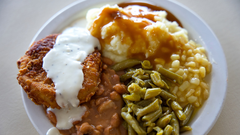 fried chicken plate with potatoes