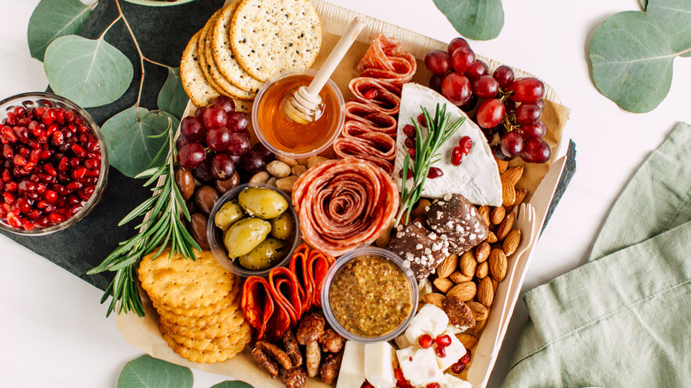 charcuterie board with white backdrop 