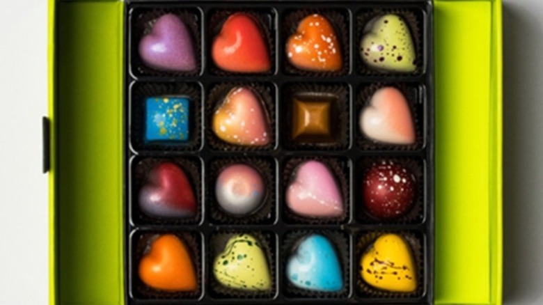 Box of Norman Love Confections chocolates.