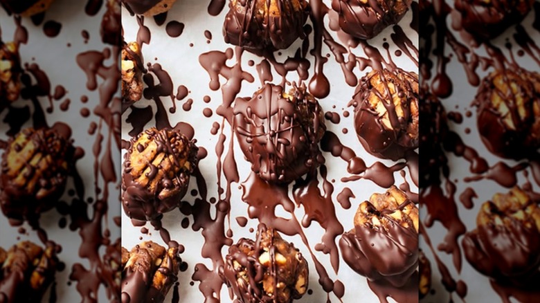 Figs stuffed with peanut butter ganache.