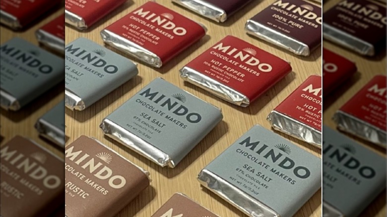 Assortment of wrapped  Mindo chocolate squares.