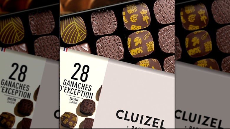 Box of Cluizel fancy chocolates.
