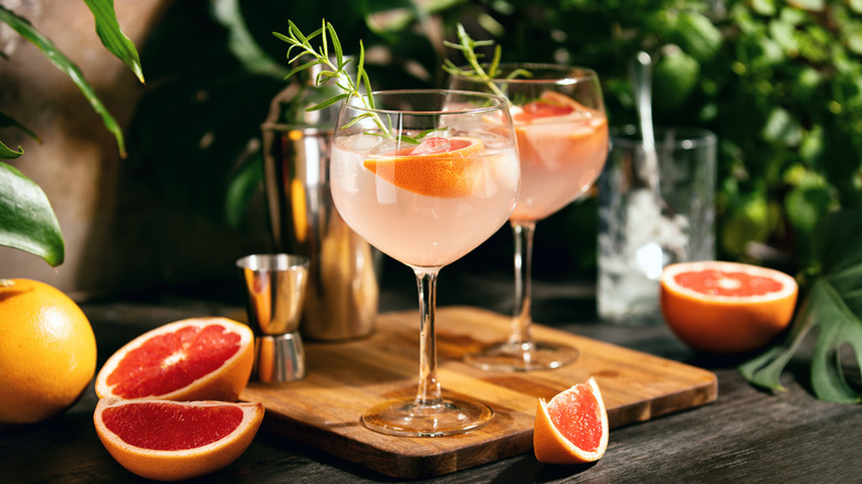 Pink cocktail with rosemary sprig