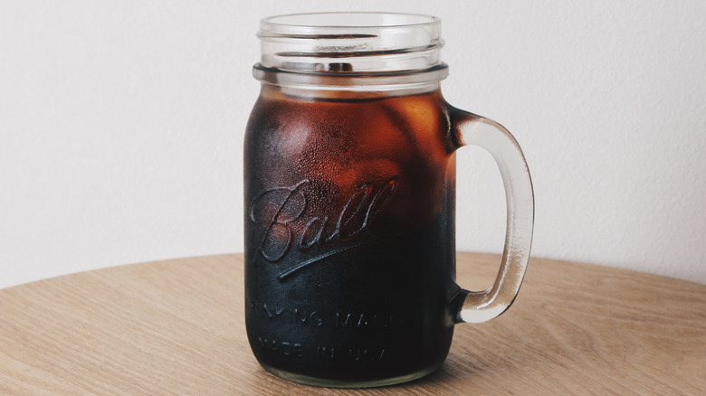 Cold brew coffee in small mason jar