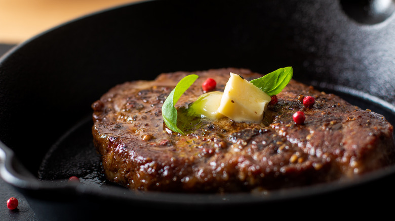 steak in pan