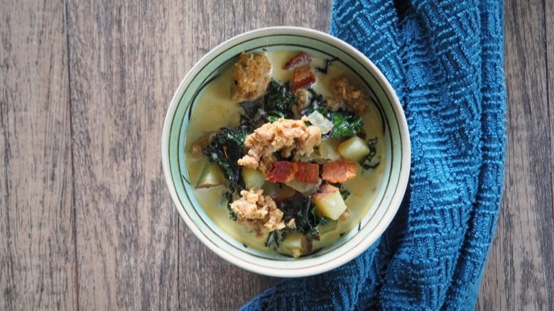 bowl of Italian soup with dish cloth