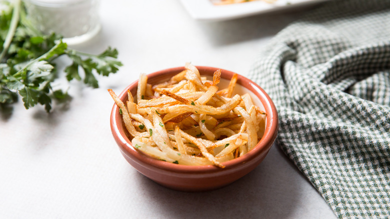 shoestring fries served on table