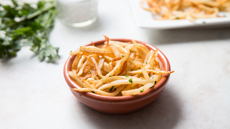 shoestring fries served on table