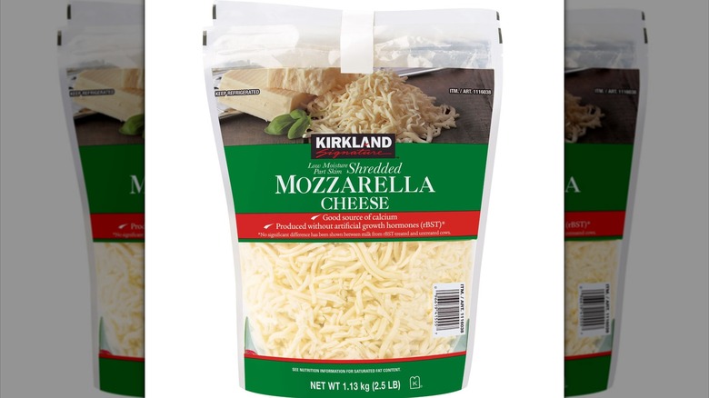 Two packs of Kirkland Signature Shredded Mozzarella Cheese
