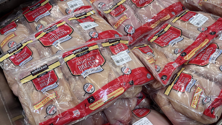 Packs of Kirkland air-chilled chicken breasts at Costco
