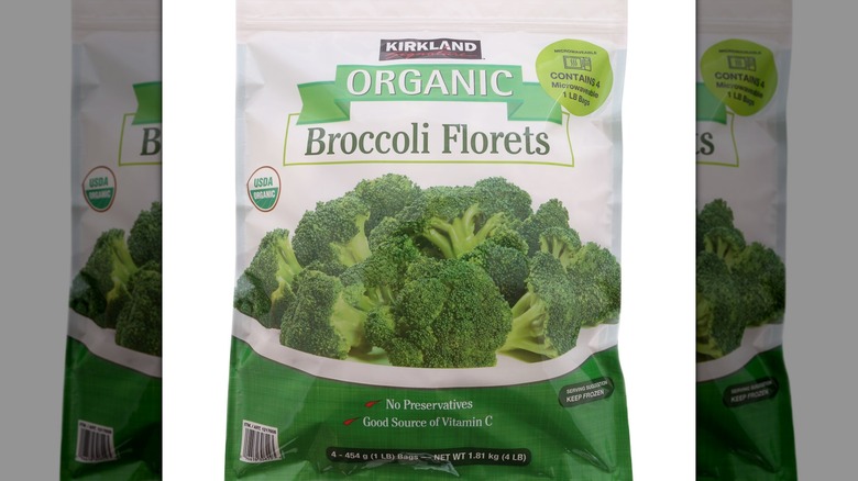 Bag of frozen Kirkland Signature Organic Broccoli Florets