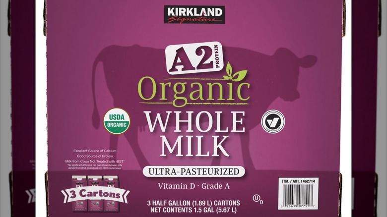 label for Kirkland Signature Organic A2 Whole Milk
