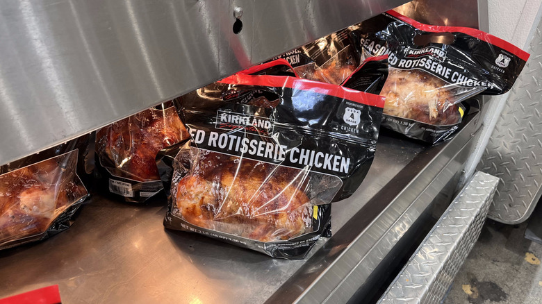 Costco rotisserie chickens in the packaging