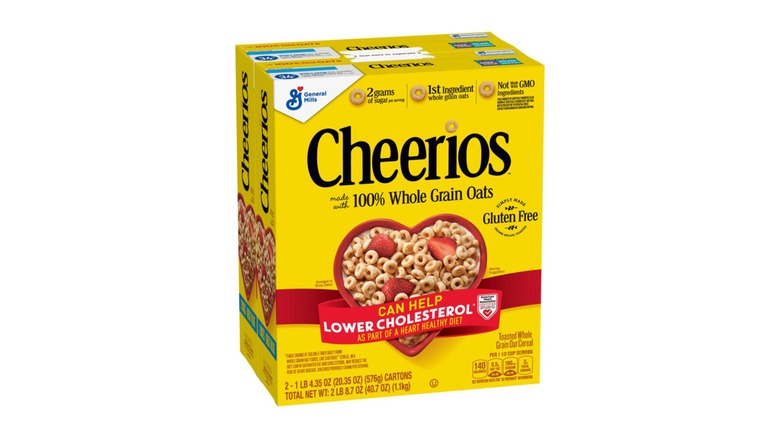 A double box of Cheerios cereal on a white background