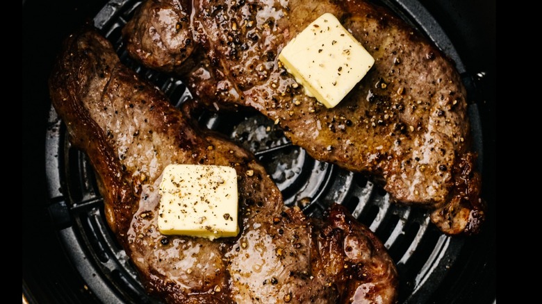 A steak cooked in air fryer