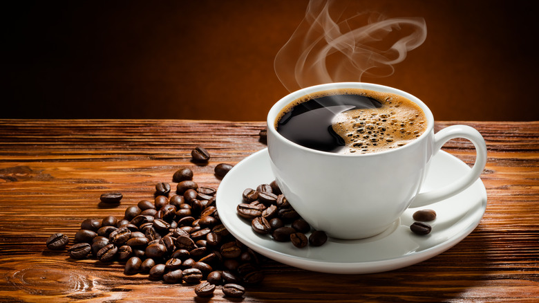 Coffee steaming in mug