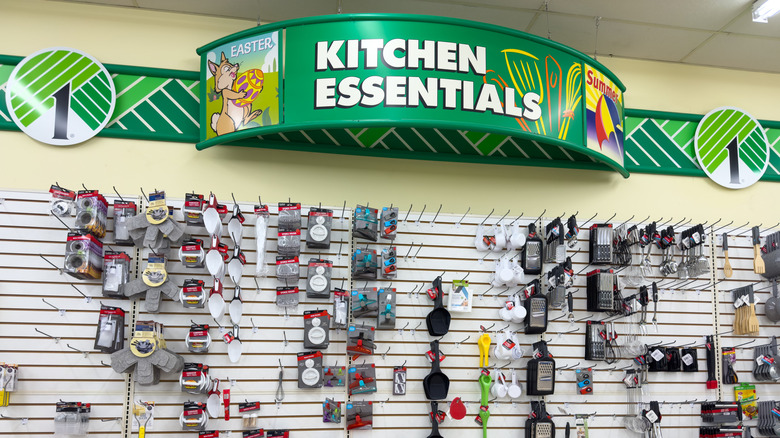 Wall of Dollar Tree kitchen items