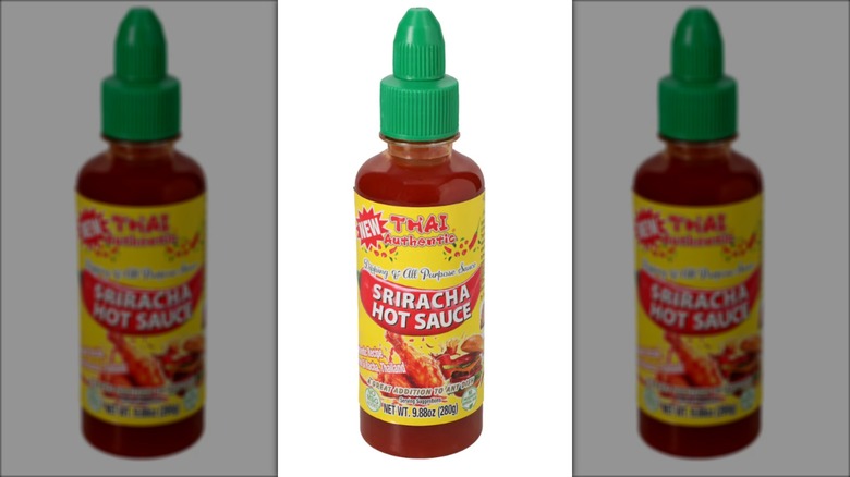 Bottle of sriracha sauce