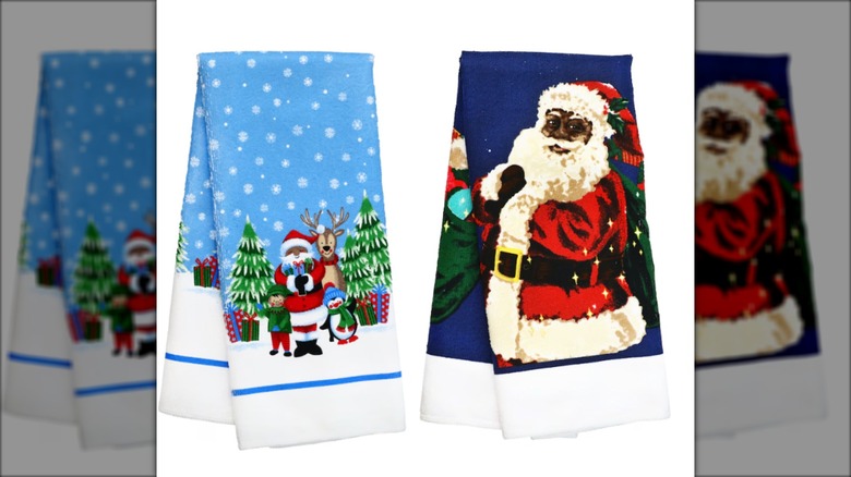 decorative towels with african american santa and friends