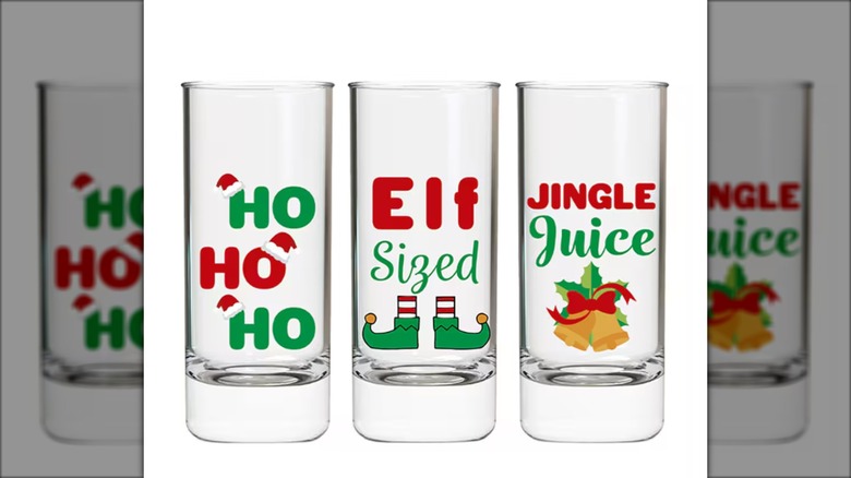 three holiday themed shot glasses