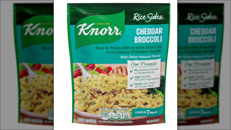 Bag of Knorr rice in cheddar broccoli flavor