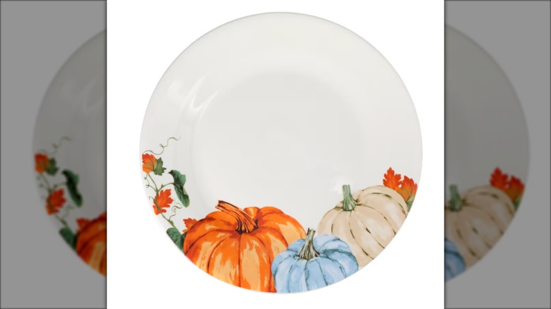 Royal Norfolk fall themed dinner plate painted with colorful pumpkins