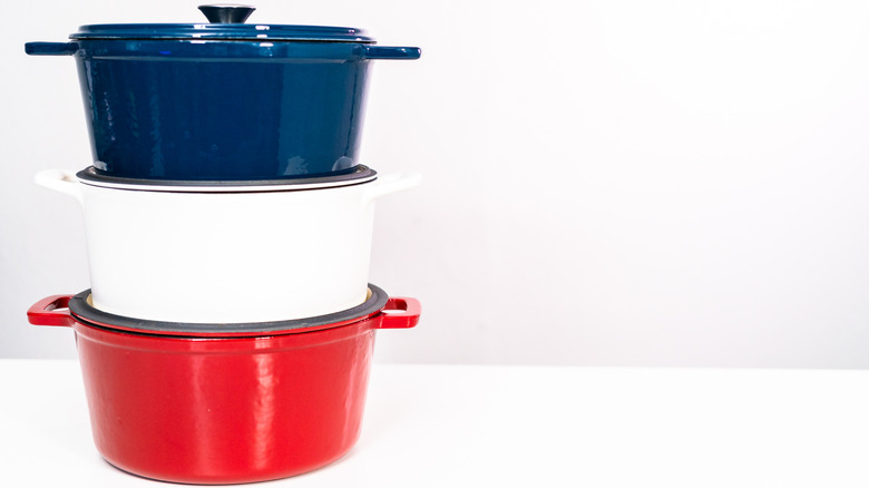 red white blue dutch ovens