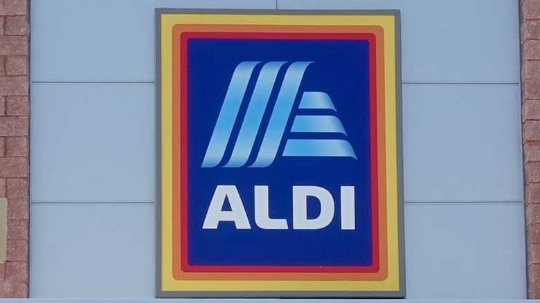 Blue and yellow Aldi store sign