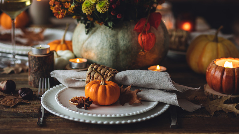 Dinner table decorated for autumn