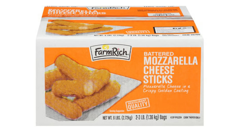 bulk box of Farm Rich mozzarella sticks