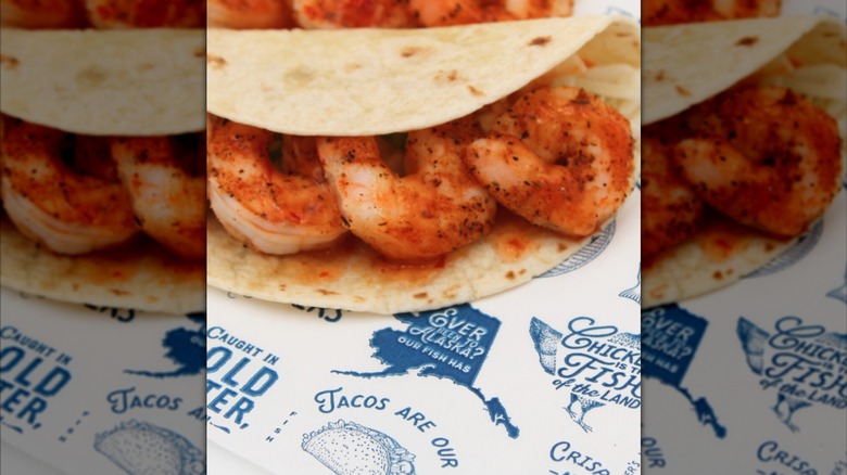 Close up of Long John Silver's grilled shrimp taco