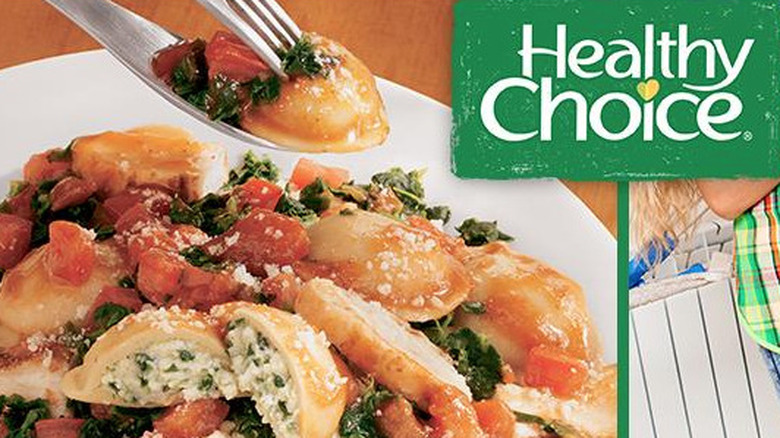 Plate of Healthy Choice Four Cheese Ravioli and Chicken Marinara
