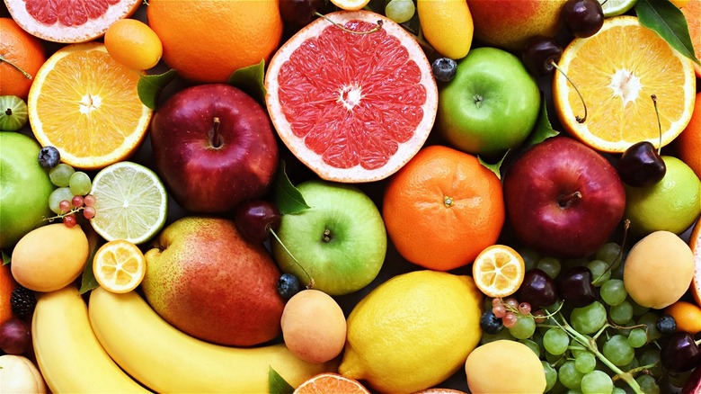 A background full of colorful and bright fruits 