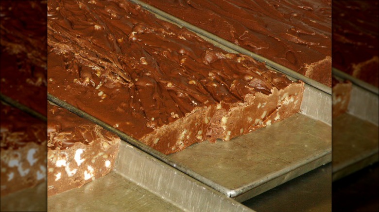 A sheet of cut fudge at The Fudge Pot