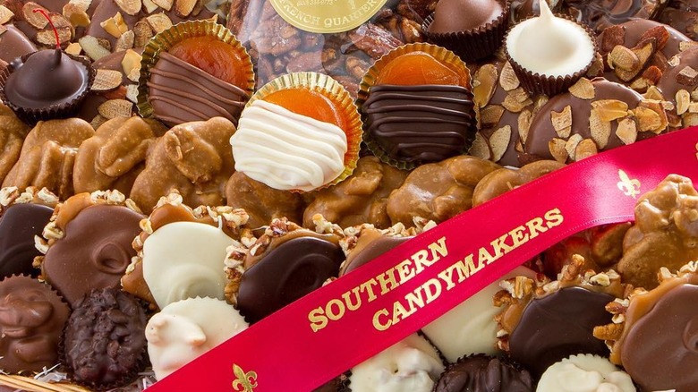 Assorted chocolate confections, with the label "Southern candymakers"
