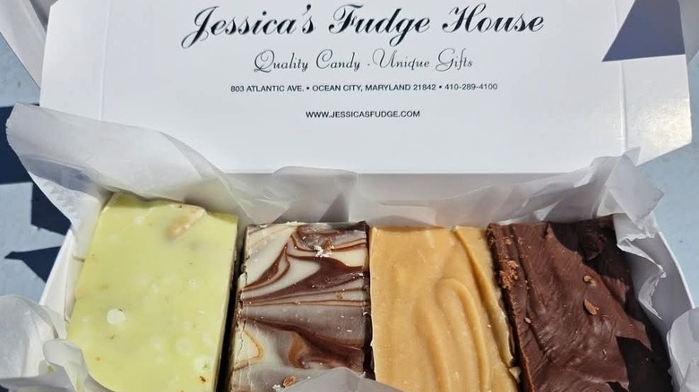 Assorted fudge in a Jessica's Fudge House box