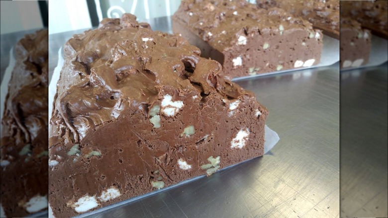 Loaves of fudge on display inside Swiss Maid Fudge store