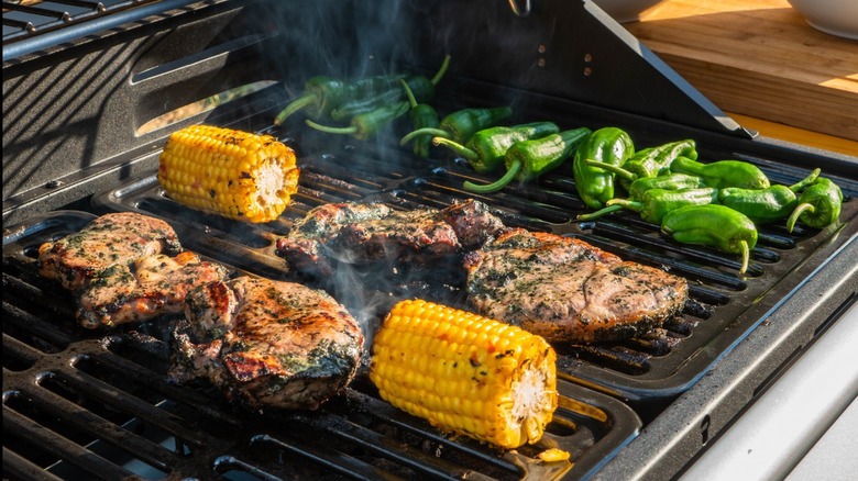 vegetables and meat on grill 