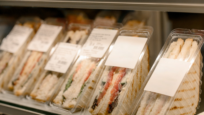 Close-up image of prepackaged convenience store sandwiches