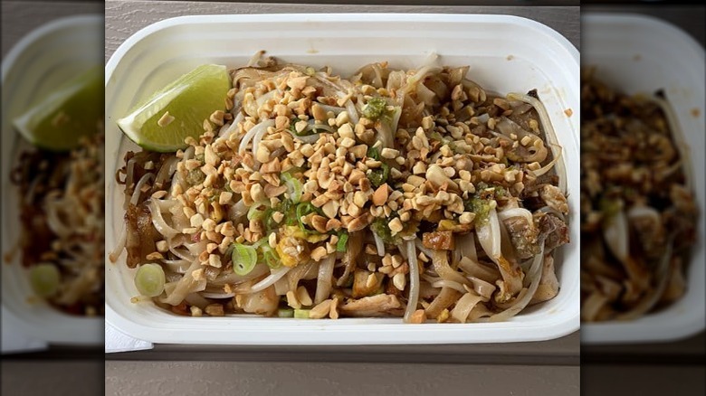 Pad Thai served on white plate