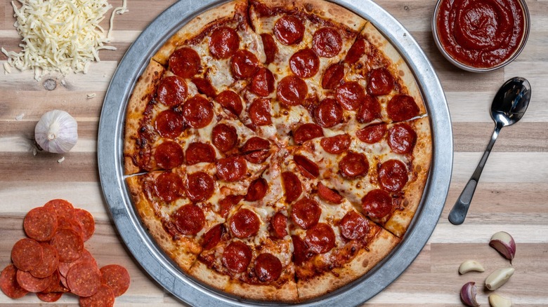 pepperoni pizza and ingredients from Crosbys
