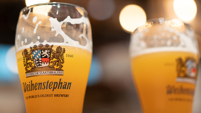 Two glasses of Weihenstephaner beer.