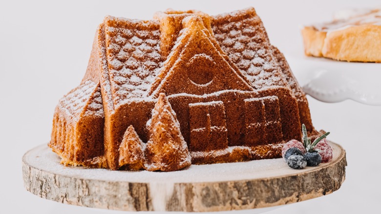 gingerbread house with powdered sugar